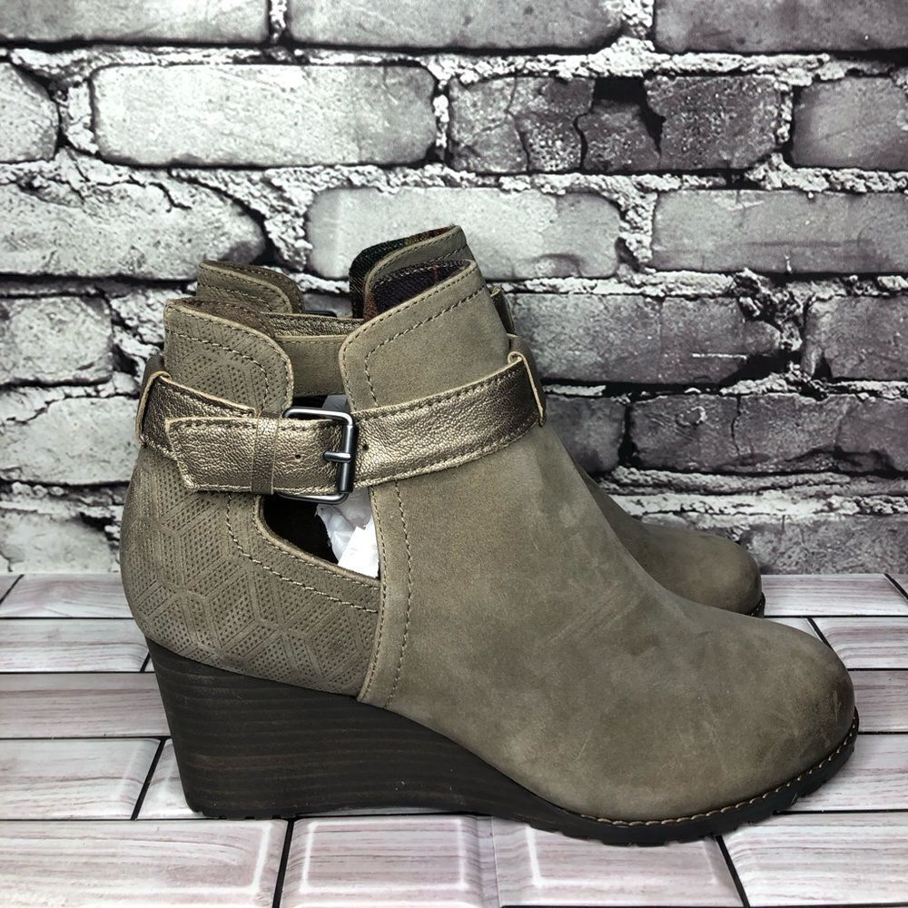 Rockport Cobb Hill Gray Taupe Ankle Strap Wedge Booties Women’s Sz 10M US/41.5EU